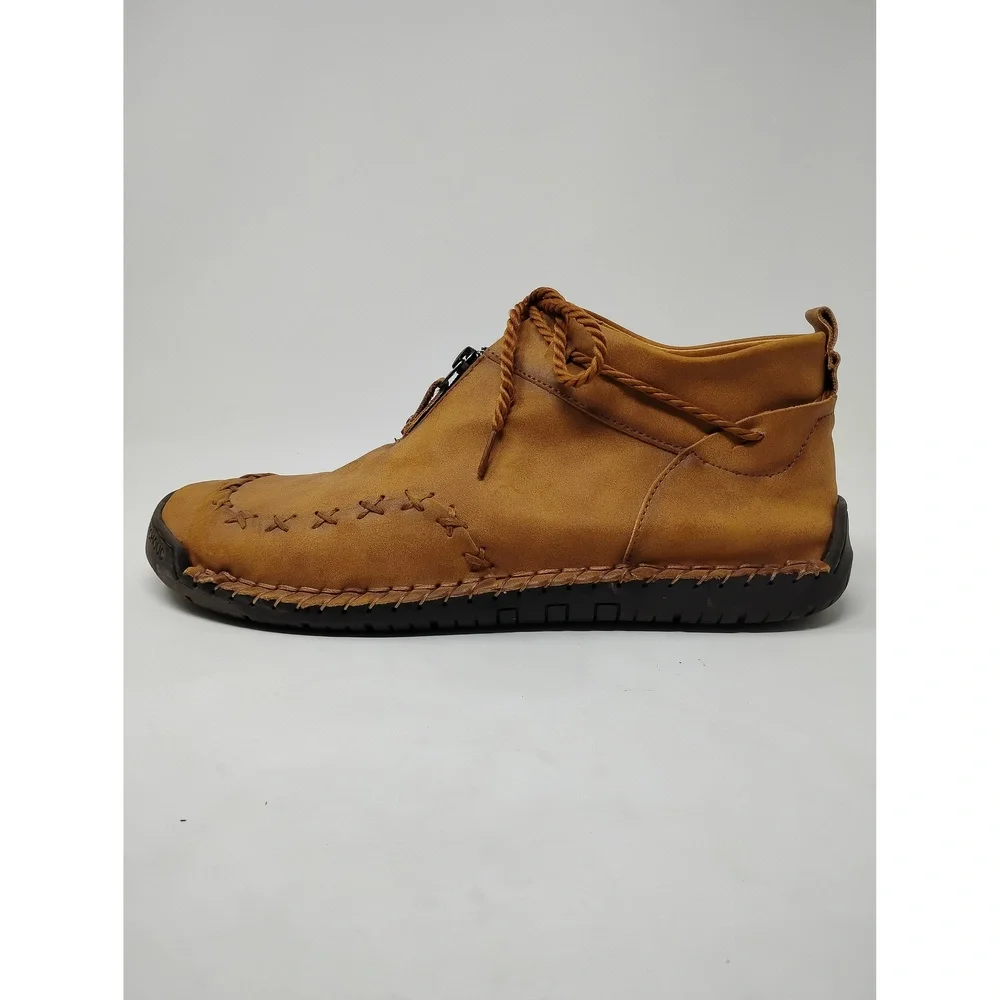 Gorpcore Minimalist Mens Leather Zip Moccasin Boots Size 14 EU 48 Rubber Sole